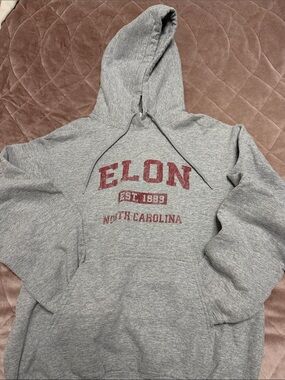 Gray Hoodie with Red Elon University